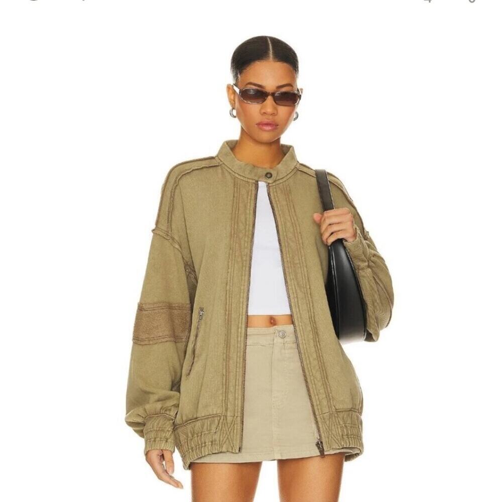 Free People Lou Moto Zip Jacket in Olive Stone XS